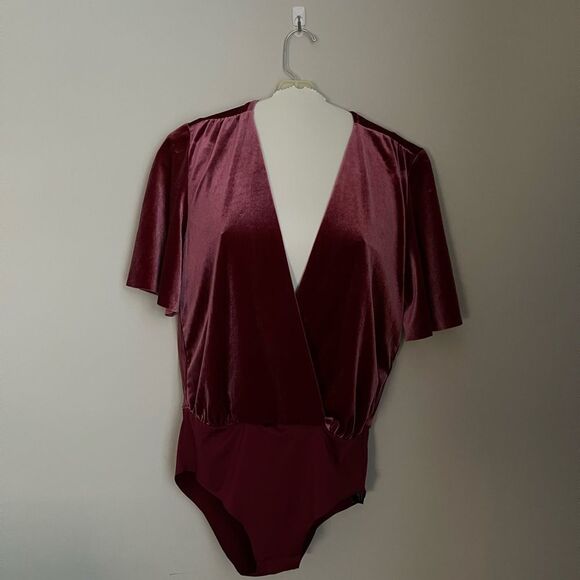 ZARA Rose Velvet Plunge Neckline Draped Going Out Bodysuit - Picture 3 of 6